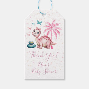 Cute Pink Dinosaur Baby Shower Thank You Gift Tags