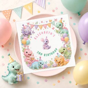 Cute Pink Dinosaur Birthday Party Napkin