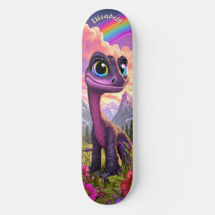 Cute Pink Dinosaur Children Fantasy Art Skateboard