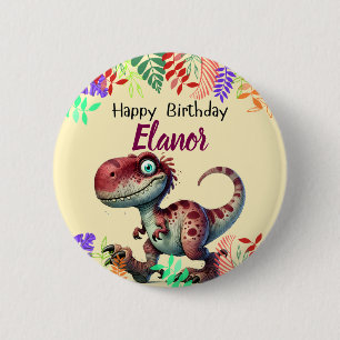 Cute Pink Dinosaur Childs Birthday 6 Cm Round Badge