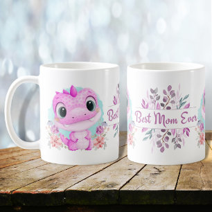 Cute Pink Dinosaur Floral Best Mum Ever Coffee Mug