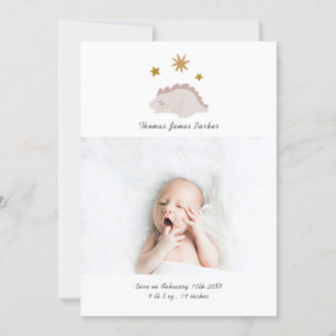 Cute Pink Dinosaur Girl Baby Photo Birth Announcement