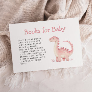Cute Pink Dinosaur Girl Baby Shower Books Enclosure Card