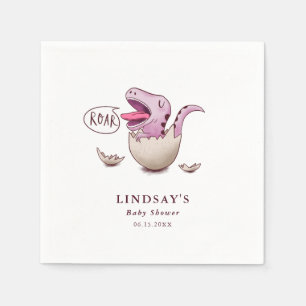 Cute Pink Dinosaur Girl Baby Shower Napkin
