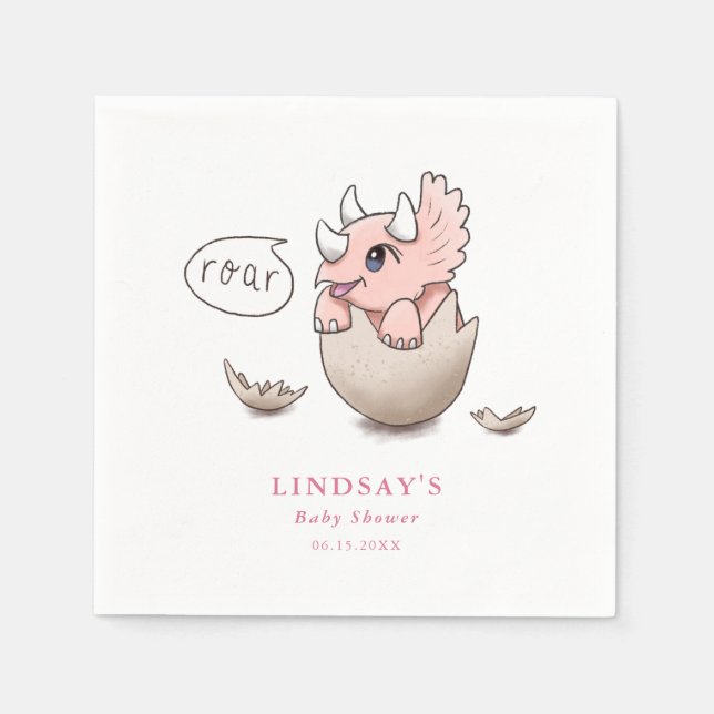 Cute Pink Dinosaur Girl Baby Shower Roar Napkin (Front)