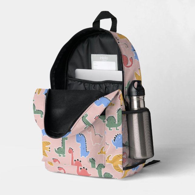 Cute Pink Dinosaur Girls Backpack (Back Corner Right (Open))