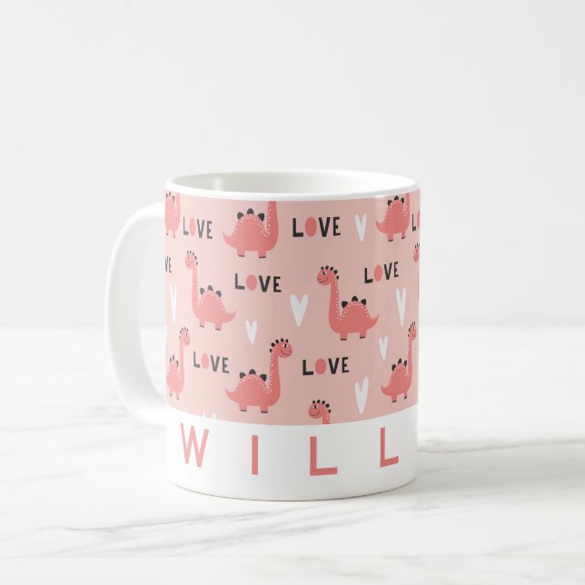 Cute Pink Dinosaur Love Mug | Personalised Gift (Front Left)