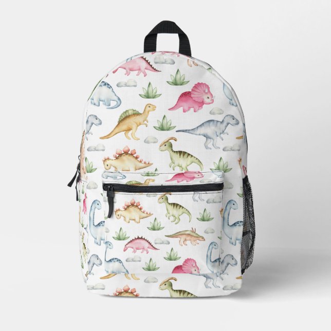 Cute Pink Dinosaur Pattern Girls T Rex Dino Lovers Printed Backpack (Front)
