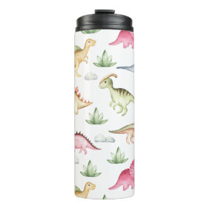 Cute Pink Dinosaur Pattern Girls T Rex Dino Lovers Thermal Tumbler