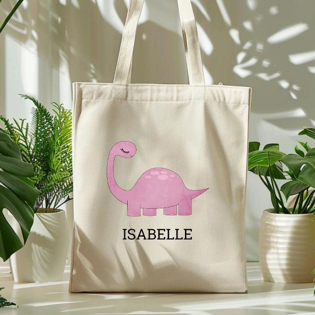Cute Pink Dinosaur Personalised Tote Bag (Creator Uploaded)