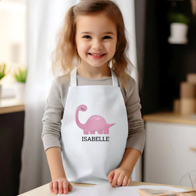 Cute Pink Dinosaur Personalized Kids Apron (Creator Uploaded)