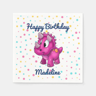 Cute Pink Dinosaur Polkadot Party Napkins