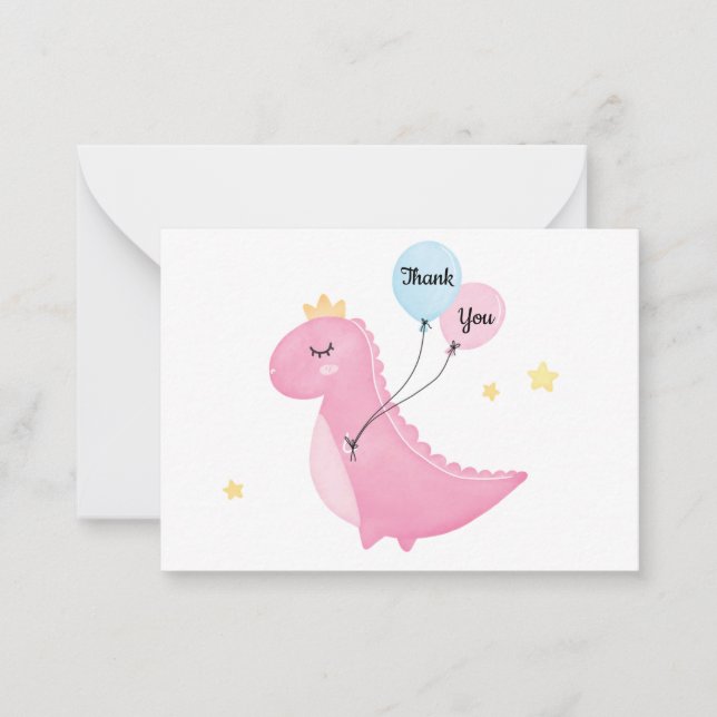 Cute Pink Dinosaur Thank You Card (Front)