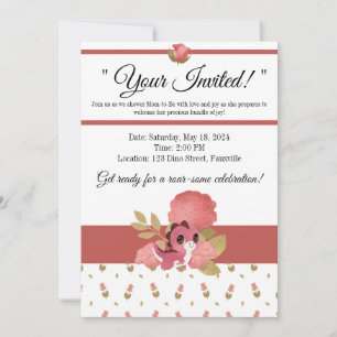 Cute Pink Dinosaur Theme Baby Shower Invitation