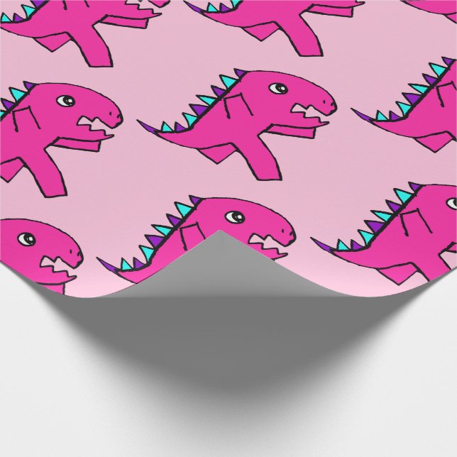 Cute Pink Dinosaur Wrapping Paper (Corner)