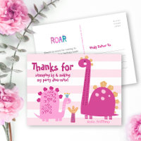 Cute Pink Dinosaurs Kawaii Girl Birthday Thank You