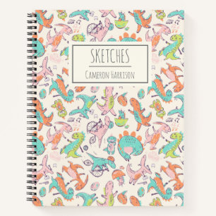 Cute Pink Dinosaurs Personalised Sketchbook Notebook