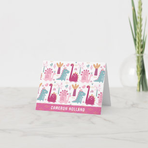 Cute Pink Dinosaurs Personalised Stationery Note Card