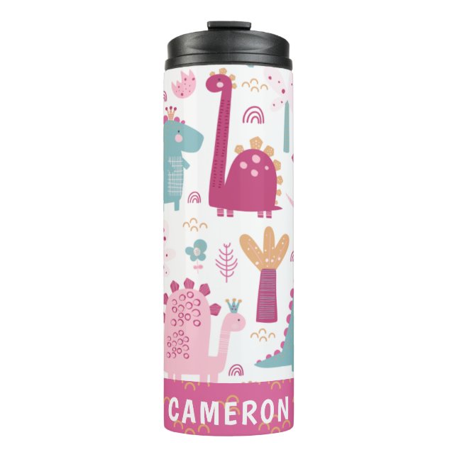 Cute Pink Dinosaurs Personalised Thermal Tumbler (Front)