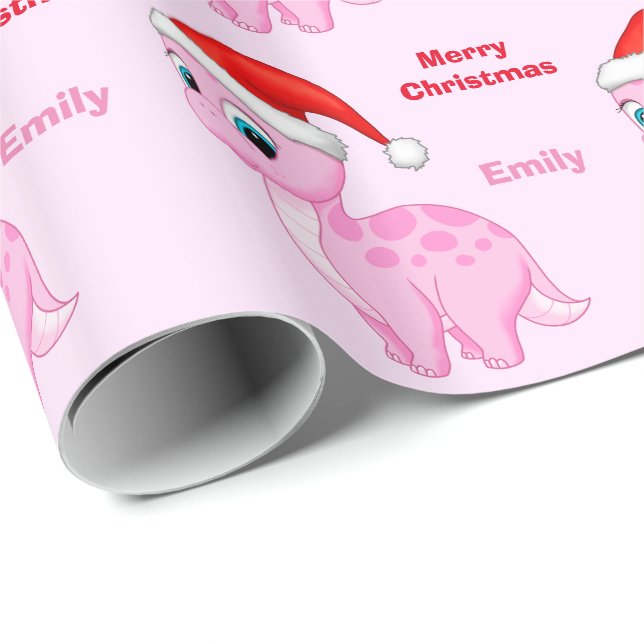 Cute Pink Dinosour with Santa Hat Wrapping Paper (Roll Corner)