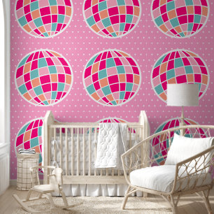 Cute Pink Disco Ball Pattern Wallpaper