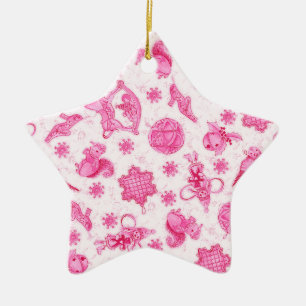 Cute Pink Ditsy Holiday Christmas Watercolor Ceramic Tree Decoration