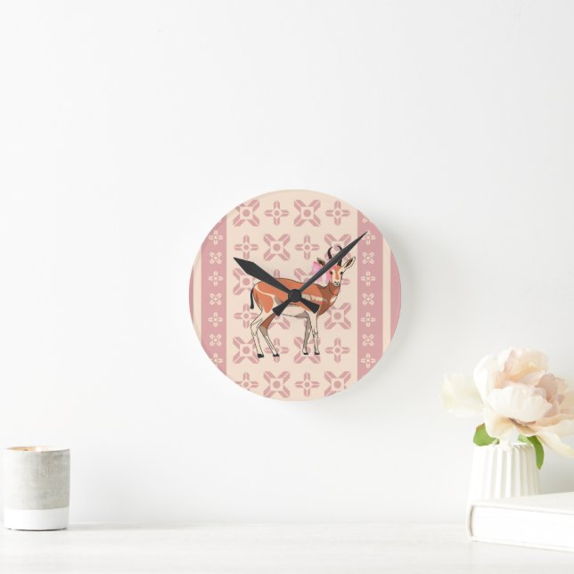 Cute  Pink Doe-patterned Christmas  Round Clock (Home)