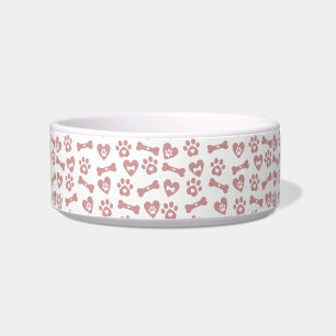 Cute Pink Dog Bones Paws And Hearts Pattern Bowl