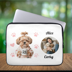 Cute Pink Dog Mum Photo Name Laptop Sleeve
