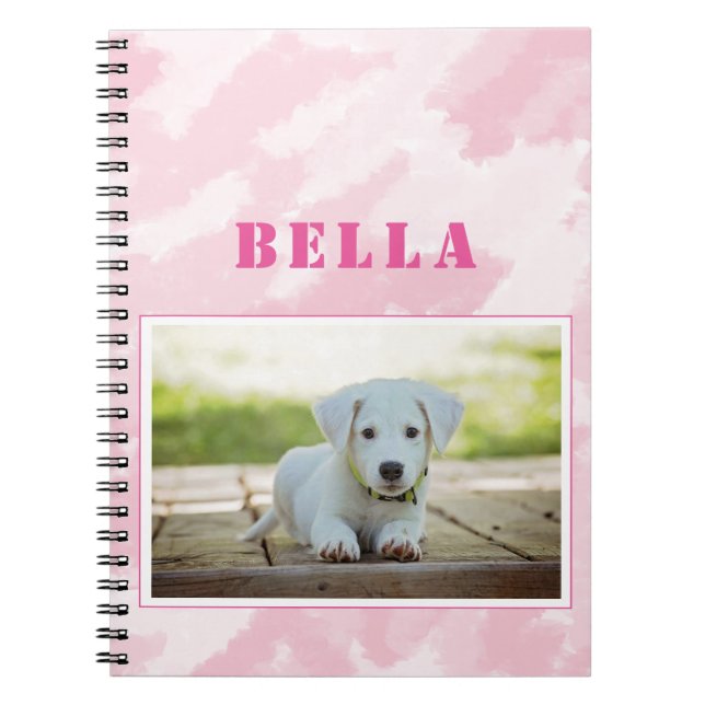 Cute Pink Dog Photo and Name Notebook (Front)