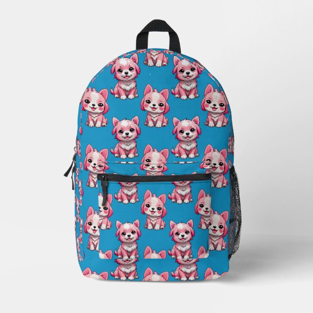 Cute Pink Dogs - Blue Printed Backpack (Front)