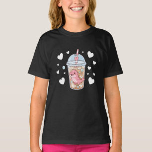Cute Pink Dolphin Bubble Tea Illustration T-Shirt