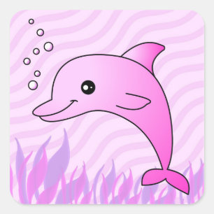 Cute Pink Dolphin in Pink Water Square Sticker