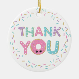 Cute Pink Donut Doughnuts Sprinkles Thank You Ceramic Tree Decoration