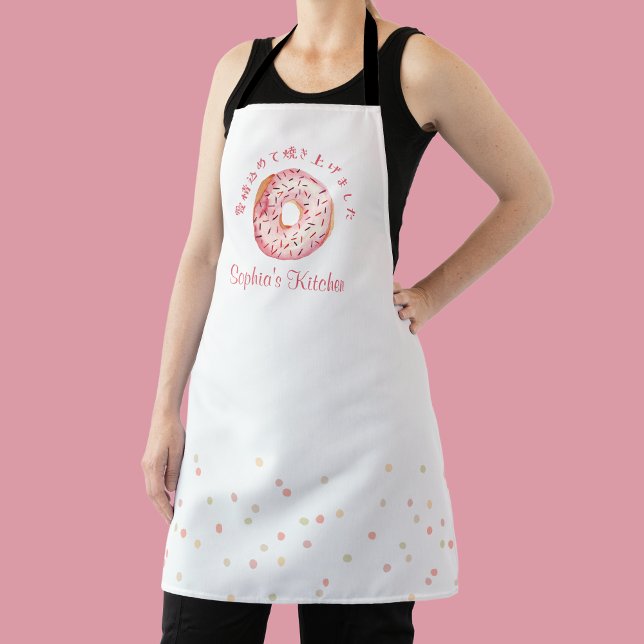 Cute Pink Donut Watercolor Sprinkles Baking Apron (Creator Uploaded)