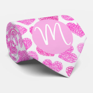 Cute Pink Doodled Heart Valentine's Day Monogram Tie