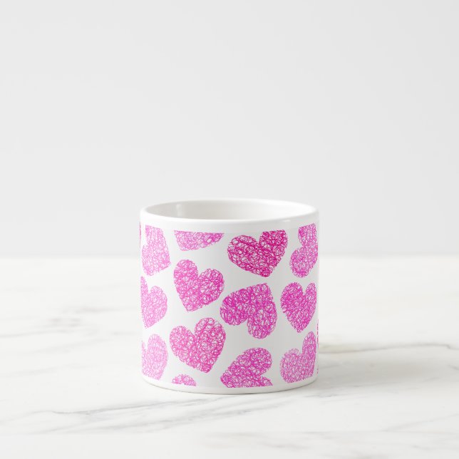 Cute Pink Doodled Heart Valentine's Day Pattern Espresso Cup (Front)