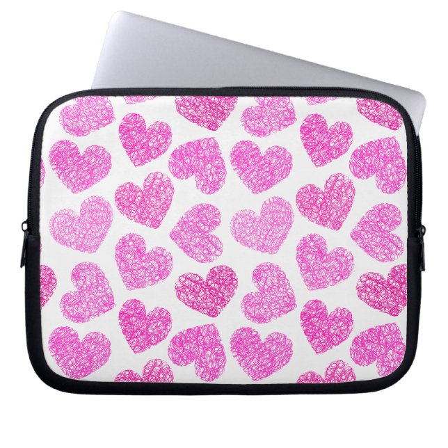 Cute Pink Doodled Heart Valentine's Day Pattern Laptop Sleeve (Front)