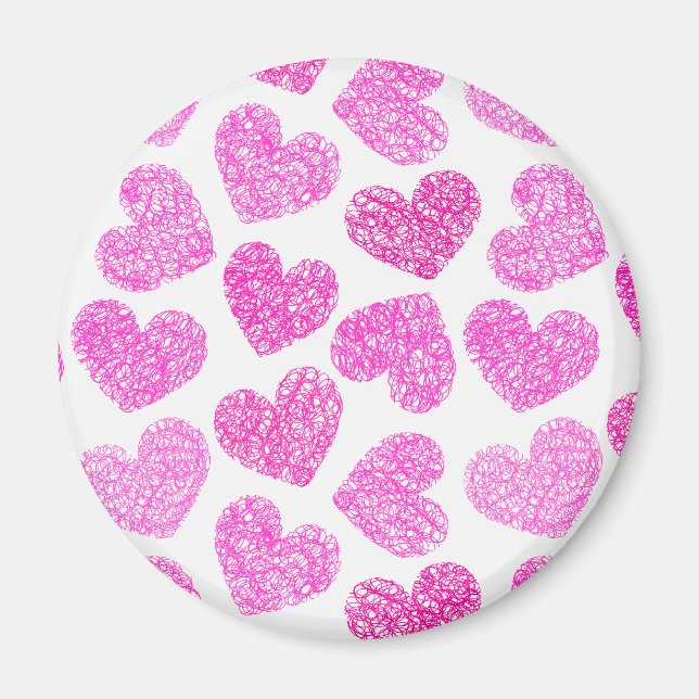 Cute Pink Doodled Heart Valentine's Day Pattern Magnet (Front)
