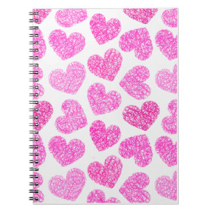 Cute Pink Doodled Heart Valentine's Day Pattern Notebook