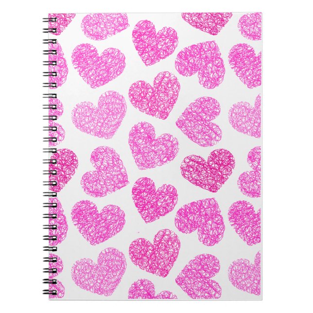 Cute Pink Doodled Heart Valentine's Day Pattern Notebook (Front)