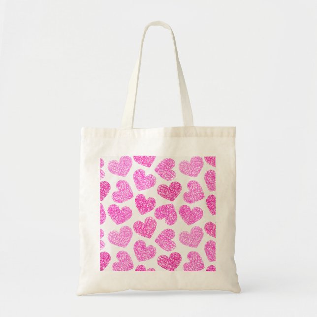 Cute Pink Doodled Heart Valentine's Day Pattern Tote Bag (Front)