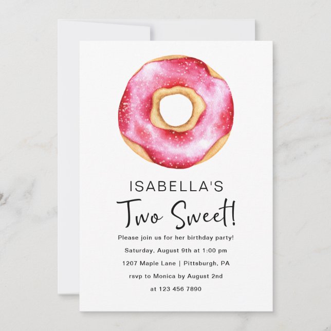Cute Pink Doughnut 2nd Birthday Party Invitation (Front)