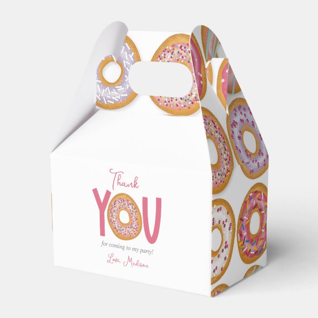 Cute Pink Doughnut Birthday Party Favour Box (Front Side)