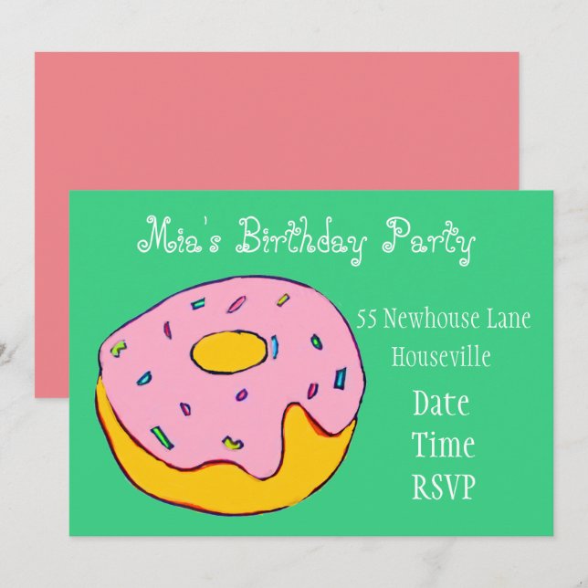 Cute pink doughnut girl Party Invitation (Front/Back)