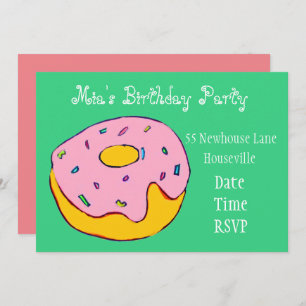 Cute pink doughnut girl Party Invitation