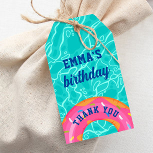 Cute Pink Doughnut Inner Tube Pool Party Birthday Gift Tags
