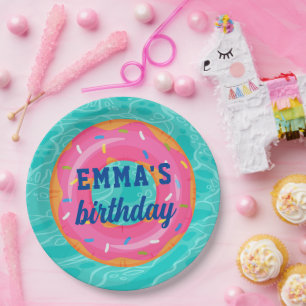 Cute Pink Doughnut Inner Tube Pool Party Birthday Paper Plate