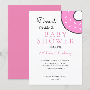 Cute Pink Doughnut Miss A Baby Shower Invitation