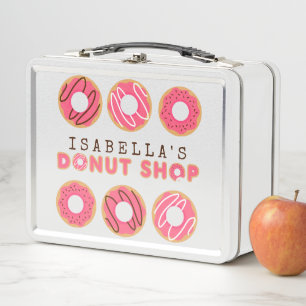 Cute Pink Doughnut Shop Metal Lunch Box